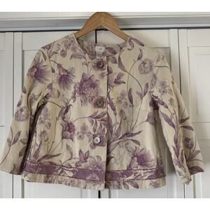 💜 J. Jill Womens Button Front Floral Jacket petite small Cream Purple